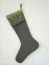 Christmas Stocking with Flora Embroidered Cuff - Green and Grey - linen - ARCADIA HOME